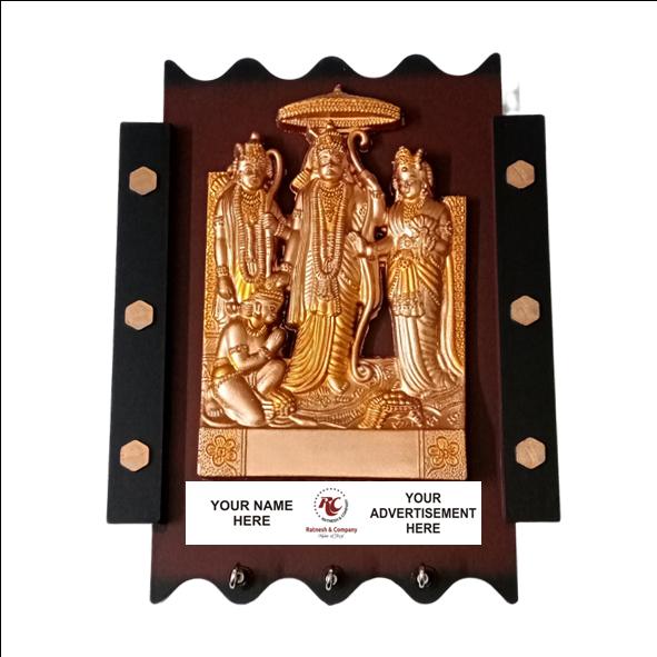 Promotional / Personalized Wall Hanging of Ram Darbar with 3-hook key hanger