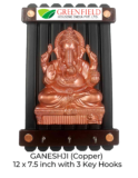 Wall Hanging of Ganesh Ji with 3-hook key hanger