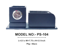 Wooden Promotional Table Clock cum Pen Stand PS-104
