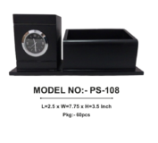 Wooden Promotional Table Clock cum Pen Stand PS-108