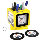 CarDekho Rotating Promotional Table Clock With Pen Stand & Tea Coaster