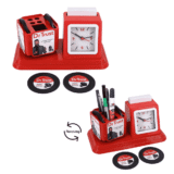 Dr Trust Rotating Promotional Table Clock With Pen Stand & Tea Coaster