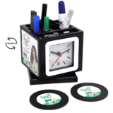 Sugar Free Promotional Table Clock With Pen Stand & Tea Coaster