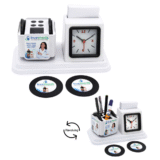 Truemeds Rotating Promotional Table Clock With Pen Stand & Tea Coaster
