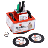 Cleartrip Rotating Promotional Pen Stand With Visiting Card Holder And Tea Coaster