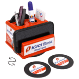 ICICI Rotating Promotional Pen Stand With Mobile Stand, Visiting Card Holder And Tea Coaster