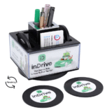 inDrive Rotating Promotional Pen Stand With Visiting Card Holder And Tea Coaster