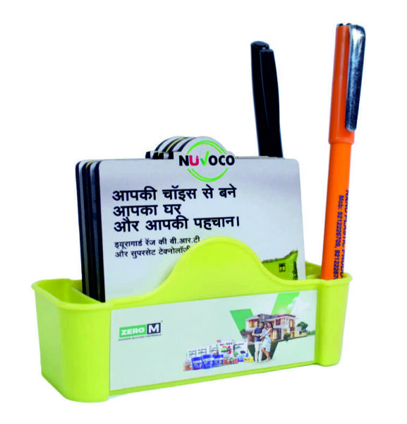 Nuvoco MDF Wooden Promotional Tea Coaster With Pen Stand
