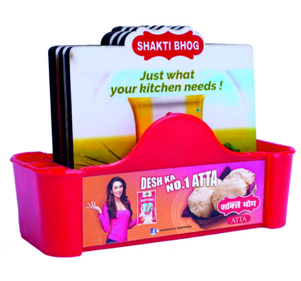 Shakti Bhog MDF Wooden Promotional Tea Coaster With Pen Stand