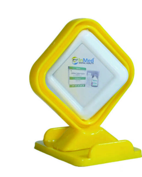 In Med Promotional Plastic Paper Weight Revolving With Mobile Stand