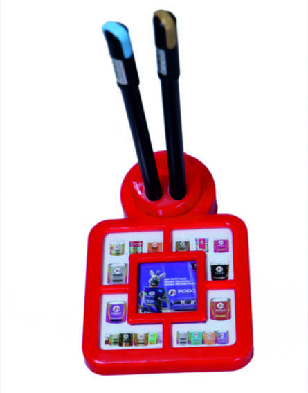 Indigo Promotional Plastic Paper Weight Revolving With Pen Stand And Mobile Stand