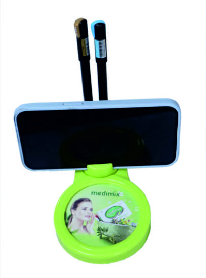 Medimix Promotional Plastic Paper Weight Revolving With Pen Stand And Mobile Stand